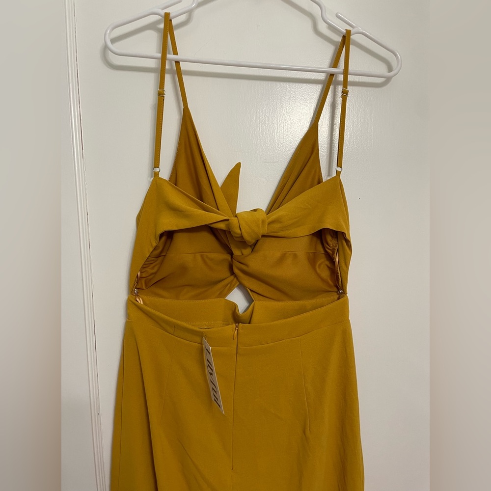 Twist-Front Mustard Yellow Jumpsuit with Spaghetti Straps - Picture 4 of 7